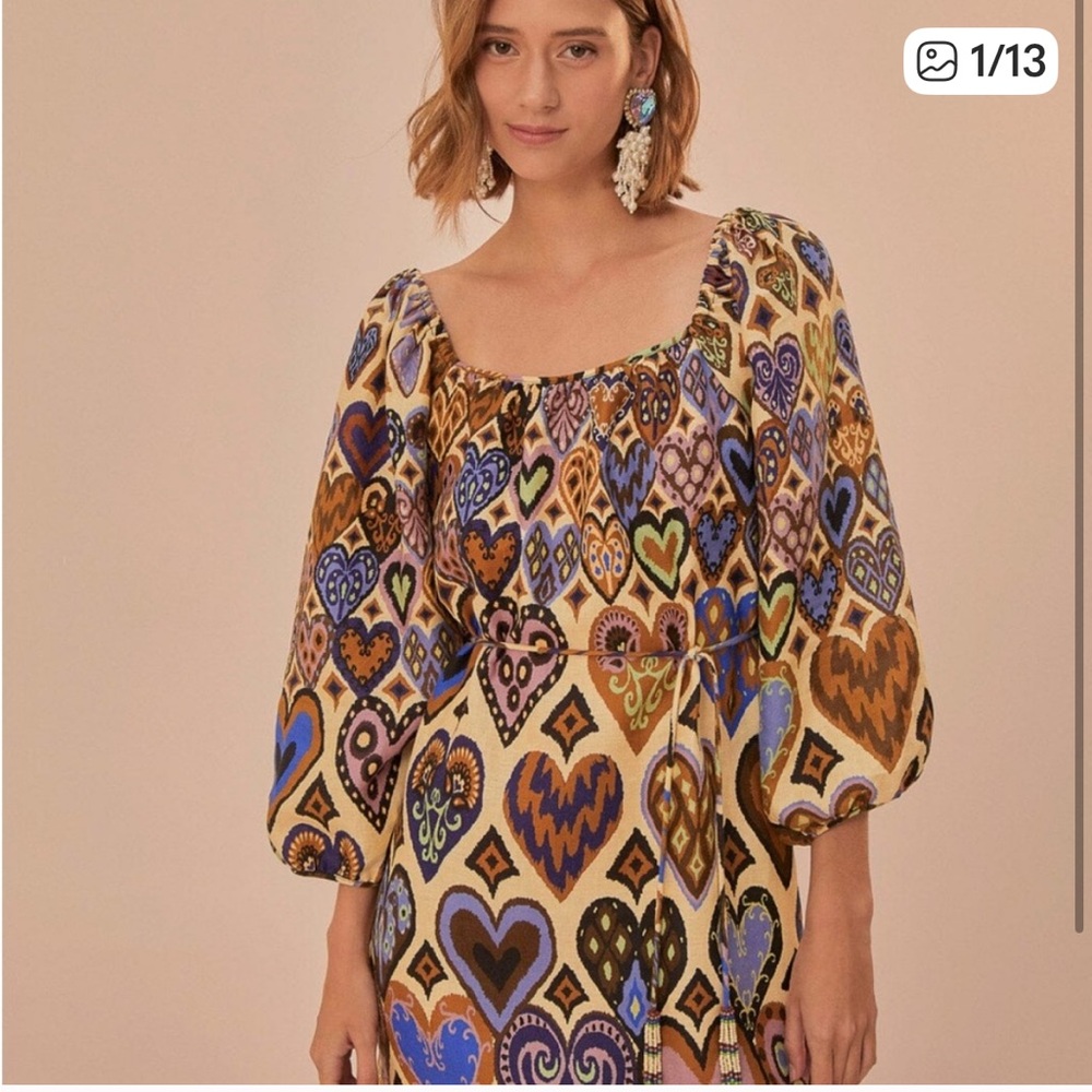 New FARM Rio Multicolor Heart Print Dress